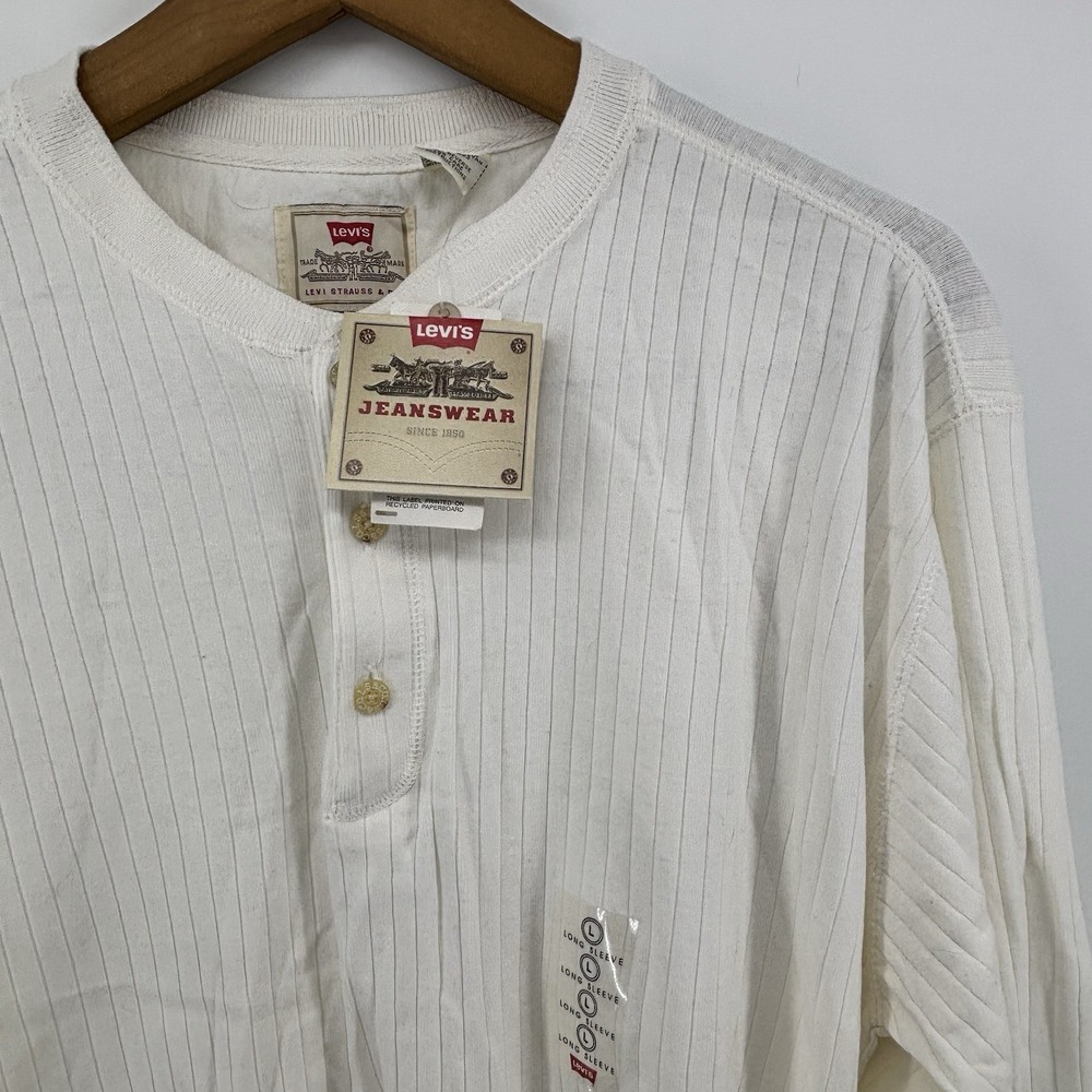 Levi's Ribbed Henley Long Sleeve Shirt Men L Cream 100% Cotton‎ Vintage Y2K NWT